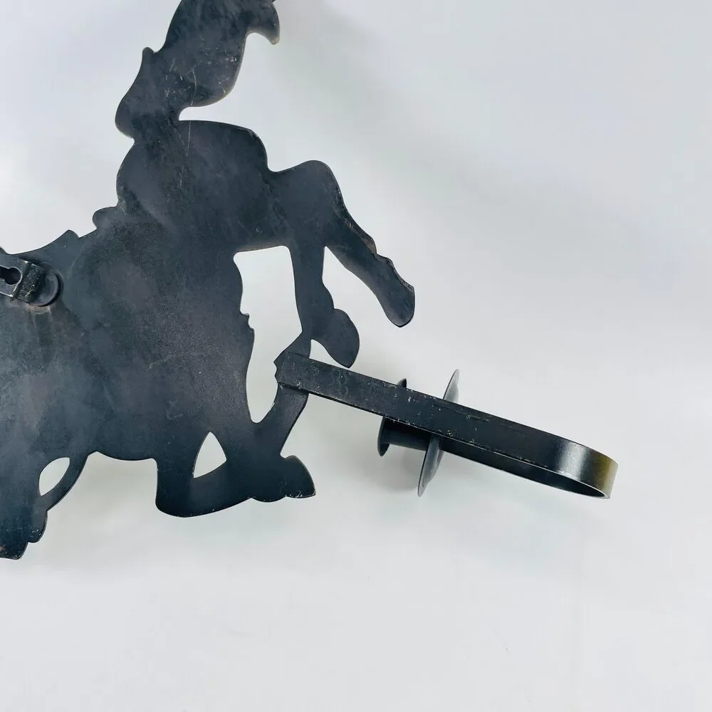 Vtg Brass Cowboy Roper Rodeo Wall Candle Sconce Holder 14.5